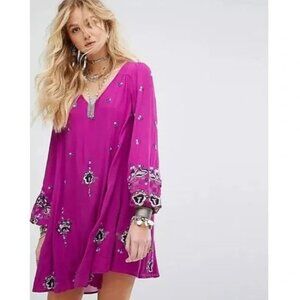 Free People Oxford Embroidered Purple Mini Dress Size Small